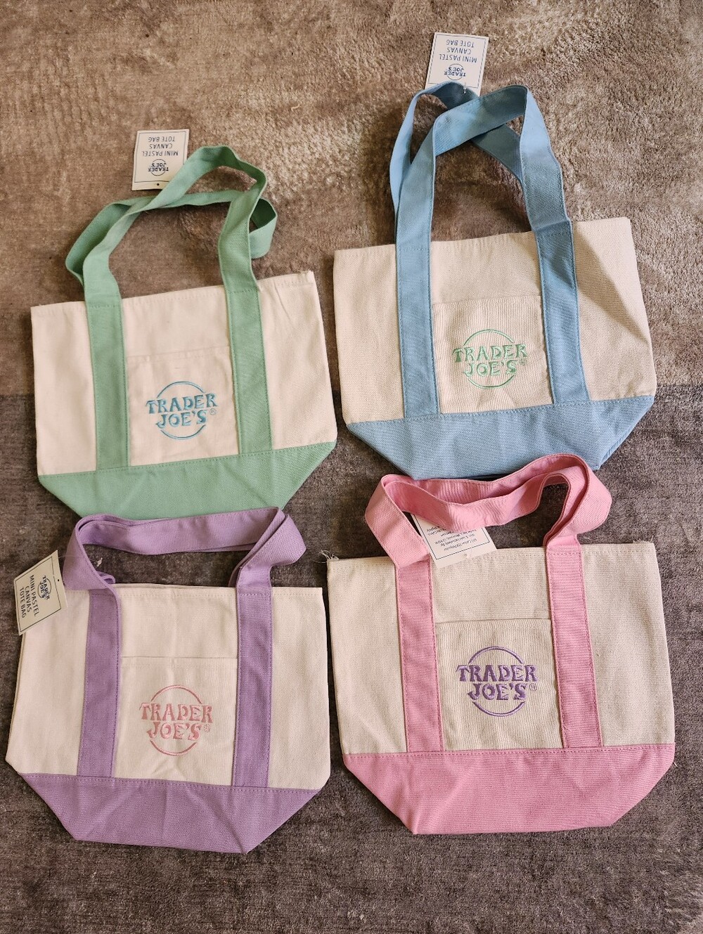 Canvas Mini Tote - Pink, Blue, Green